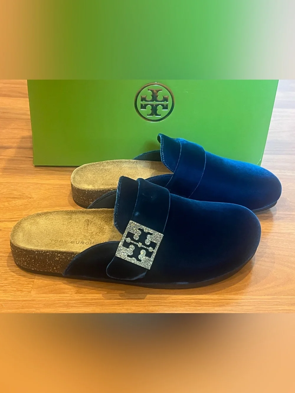 Tory Burch Mellow Pave Velvet Mule in Ocean/Silver - size 6M - NIB